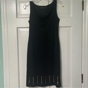 Donna Ricco Elegant Black sleeveless chic Midi Dress with Gold Accents